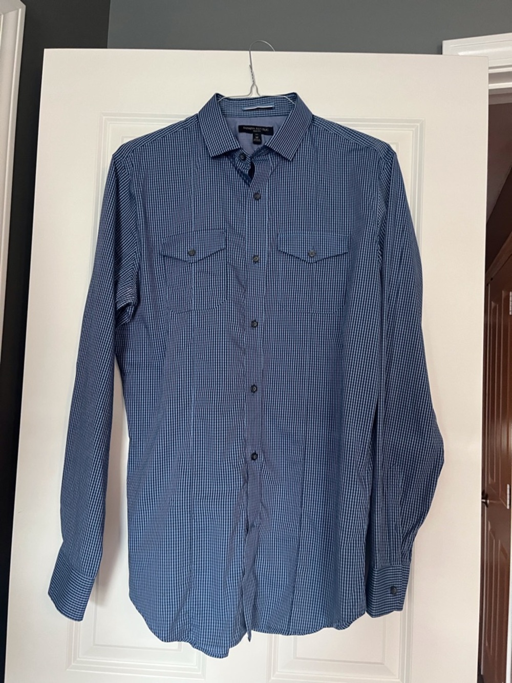 Banana Republic Blue Micro-Check Button-Down Shirt